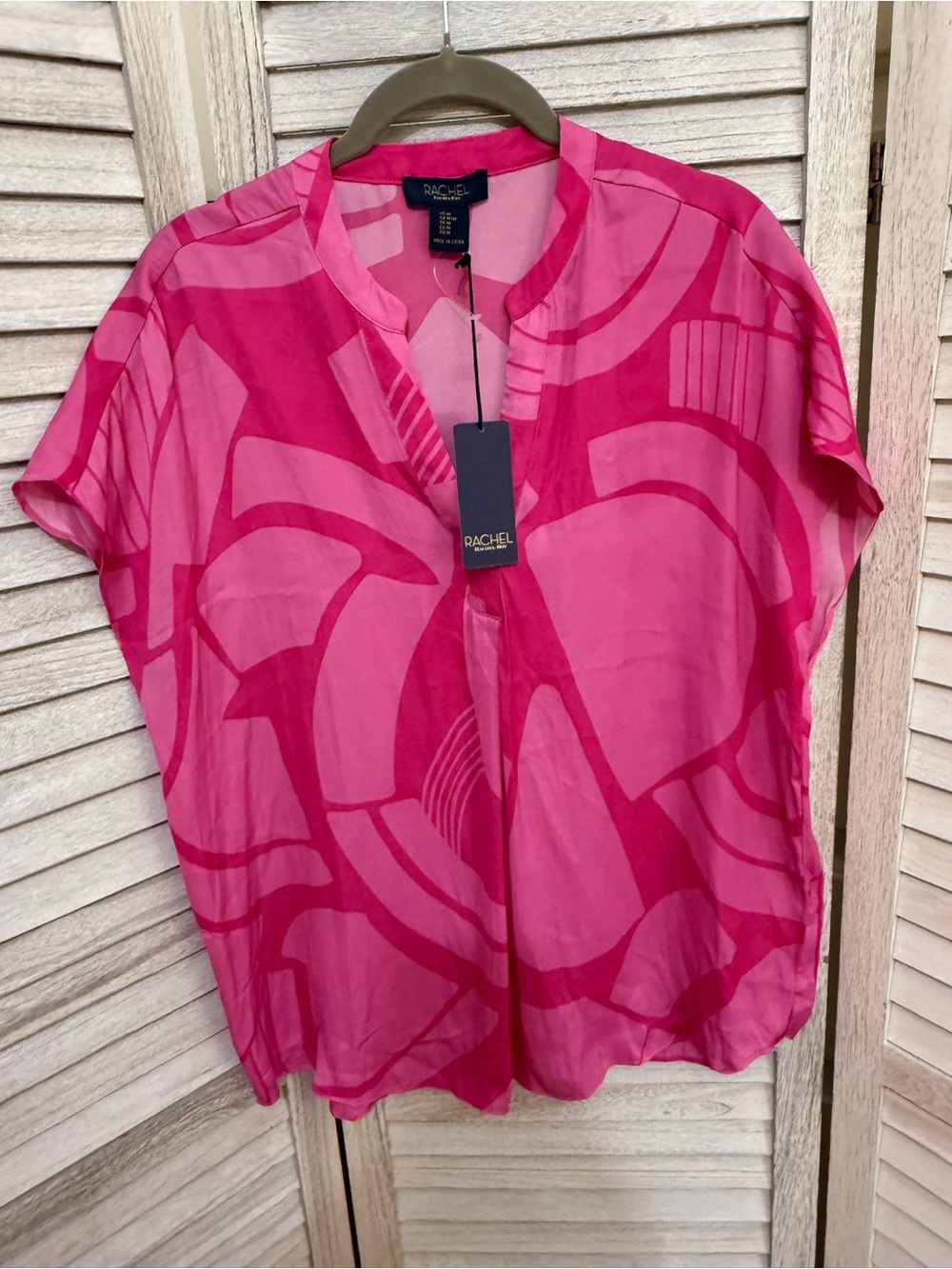 Rachel Pink Abstract Short Sleeve Blouse